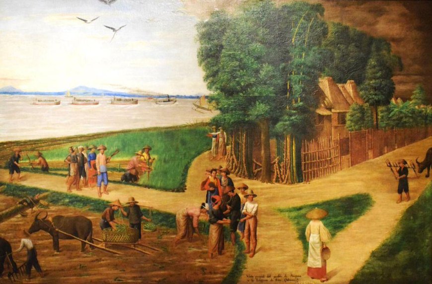 An artistic depiction of Calamba, Laguna, during the 1860s, showing the peaceful environment where José Rizal spent his early years